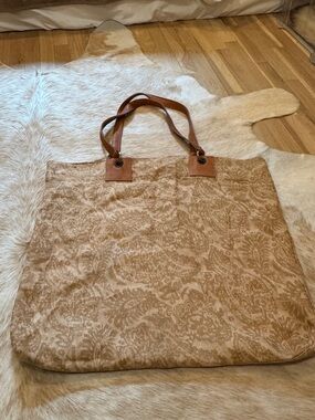 Calypso St. Barth Tan Patterned Tote with Leather Straps